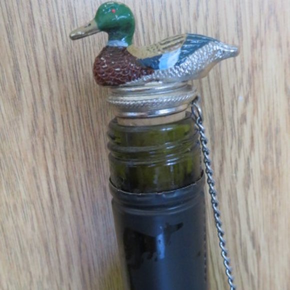 PEWTER Mallard DUCK Wine Stopper with Ring & Chain (K296) - Picture 2 of 6